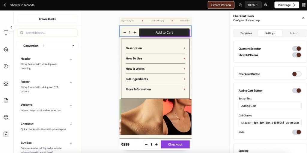 Campaign block editor — checkout block configuration