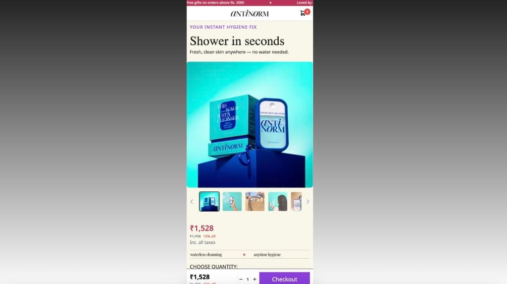 Campaign PDP — mobile storefront with checkout integration